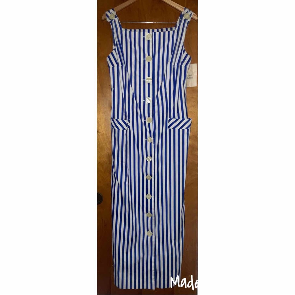 Blue and White Striped Button-Front Sundress